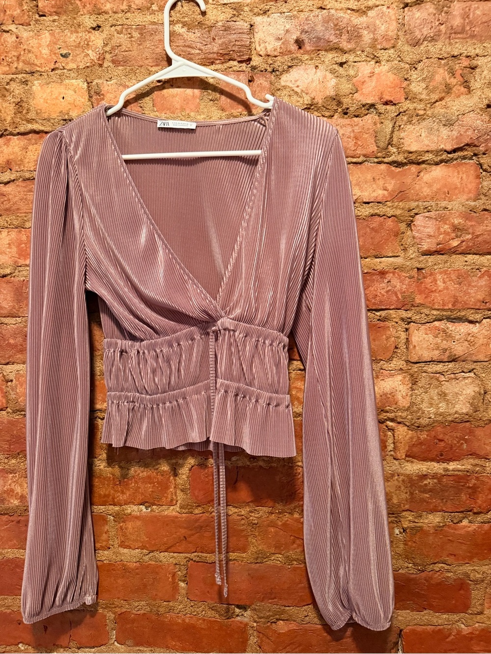 Zara Dusty Mauve Pleated Wrap Peplum Blouse